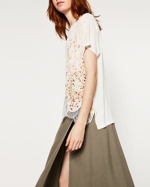 GUIPURE LACE FLOWER T-SHIRT