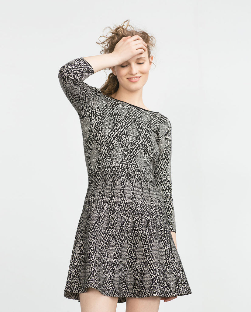 JACQUARD DRESS WITH LOW CUT BACK