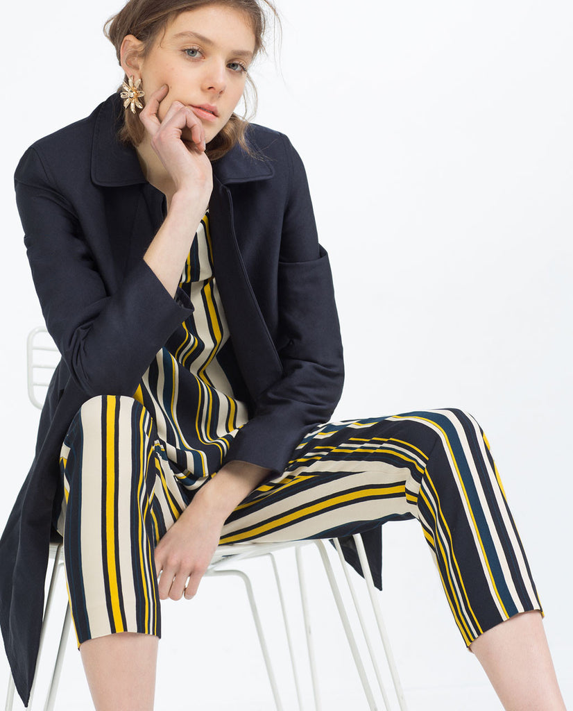 MID-RISE STRIPED TROUSERS