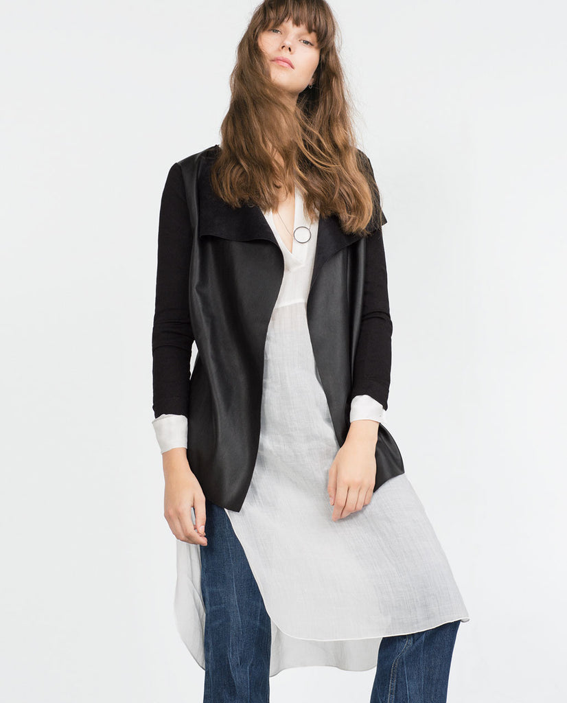 JACKET WITH FAUX LEATHER POINTED FRONT