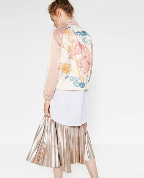 PRINTED SATEEN BOMBER JACKET