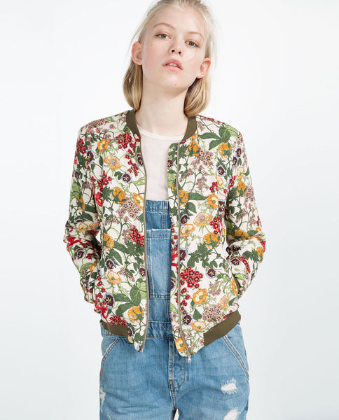 FLORAL PRINT BOMBER JACKET