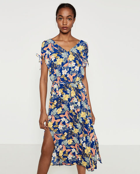 PRINTED DRESS WITH SHOULDER OPENING