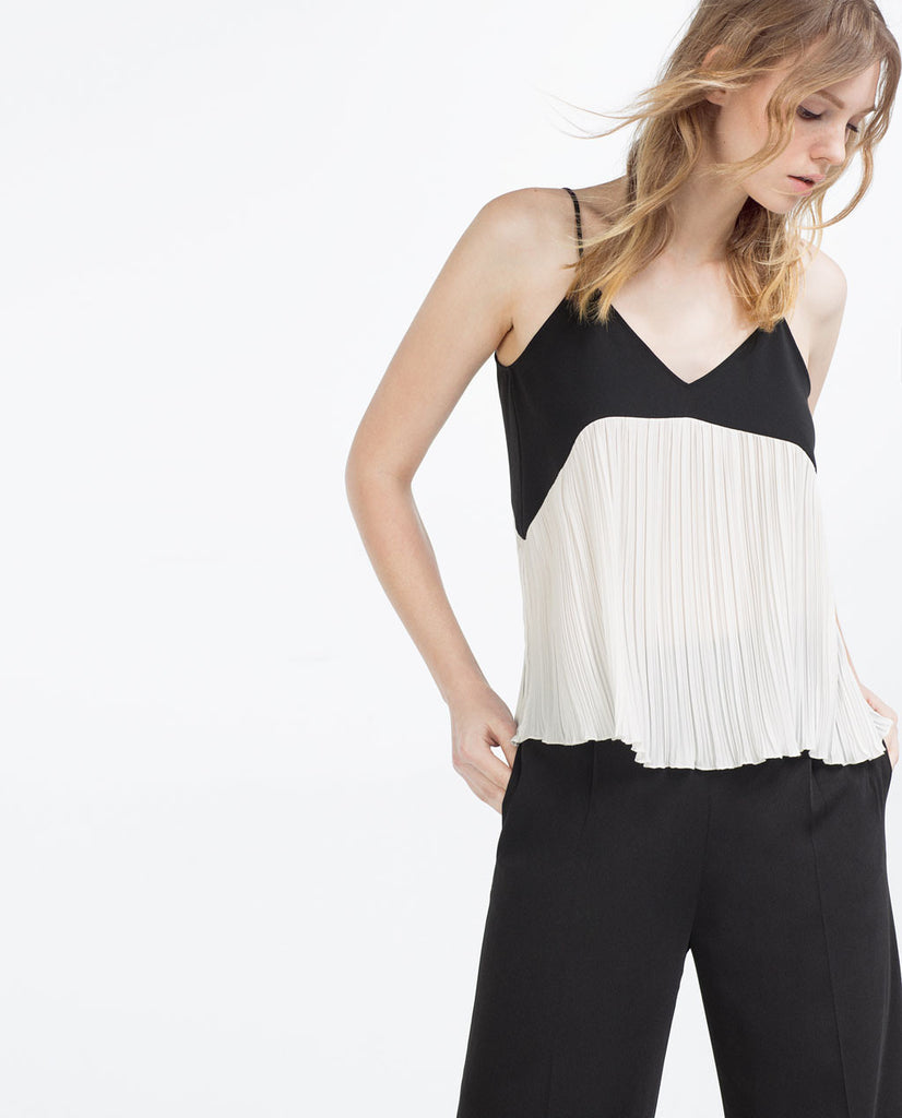 CONTRAST PLEATED CAMISOLE TOP