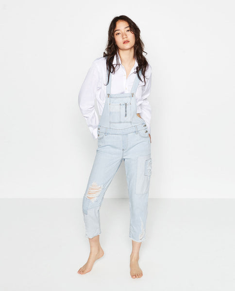 RIPPED DENIM DUNGAREES