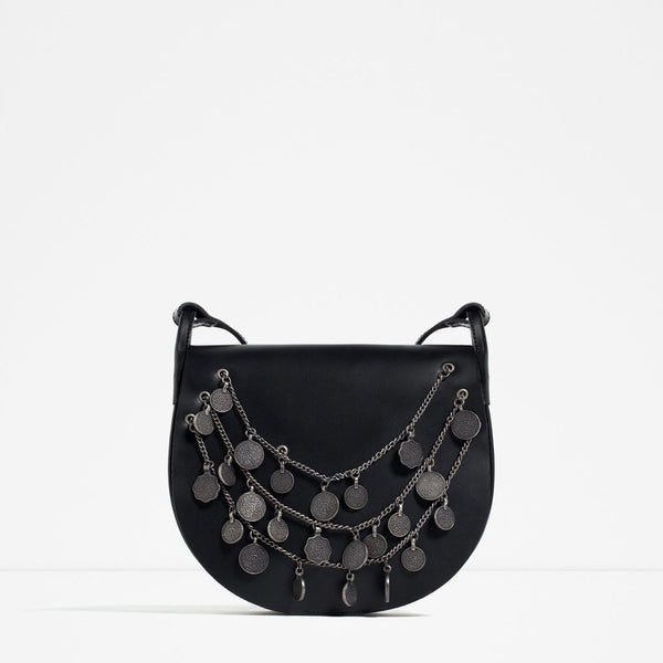 LEATHER CROSS BODY BAG WITH COINS DETAIL