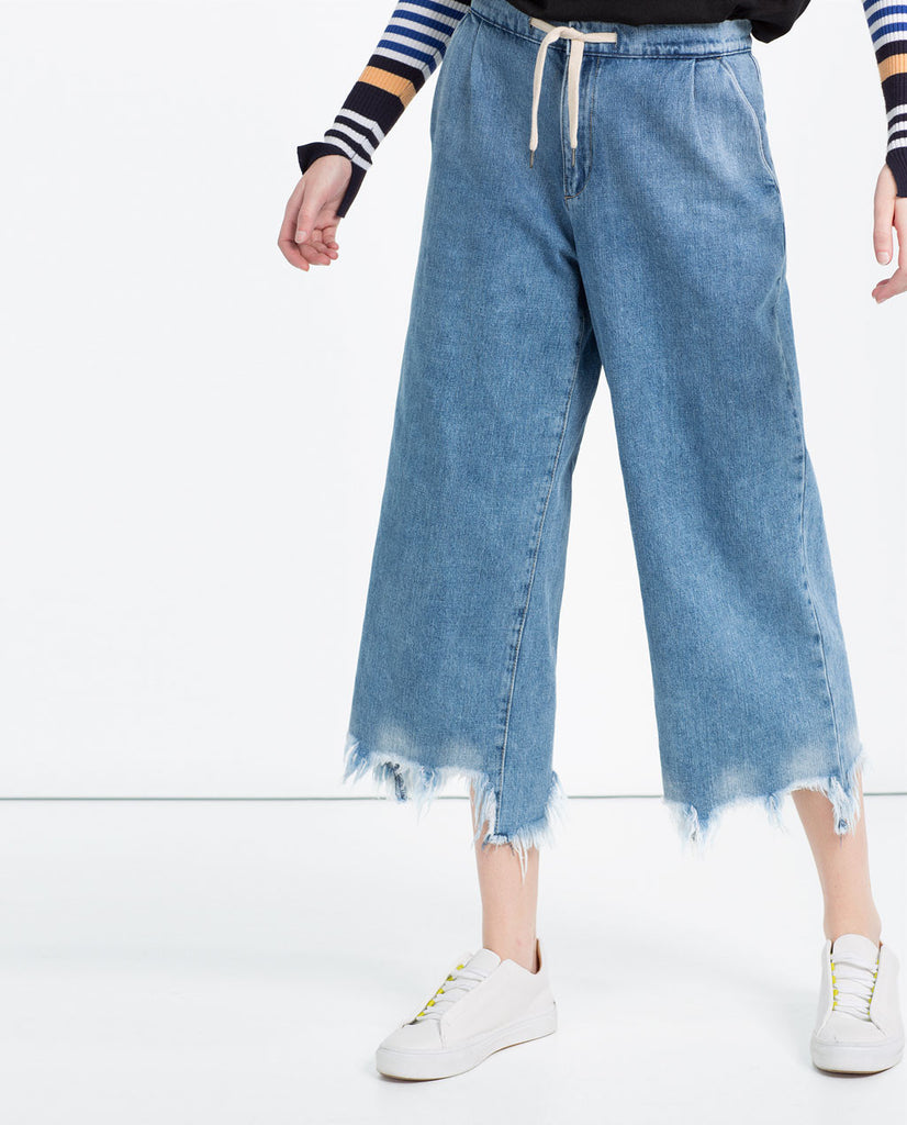 FRAYED DENIM CULOTTES