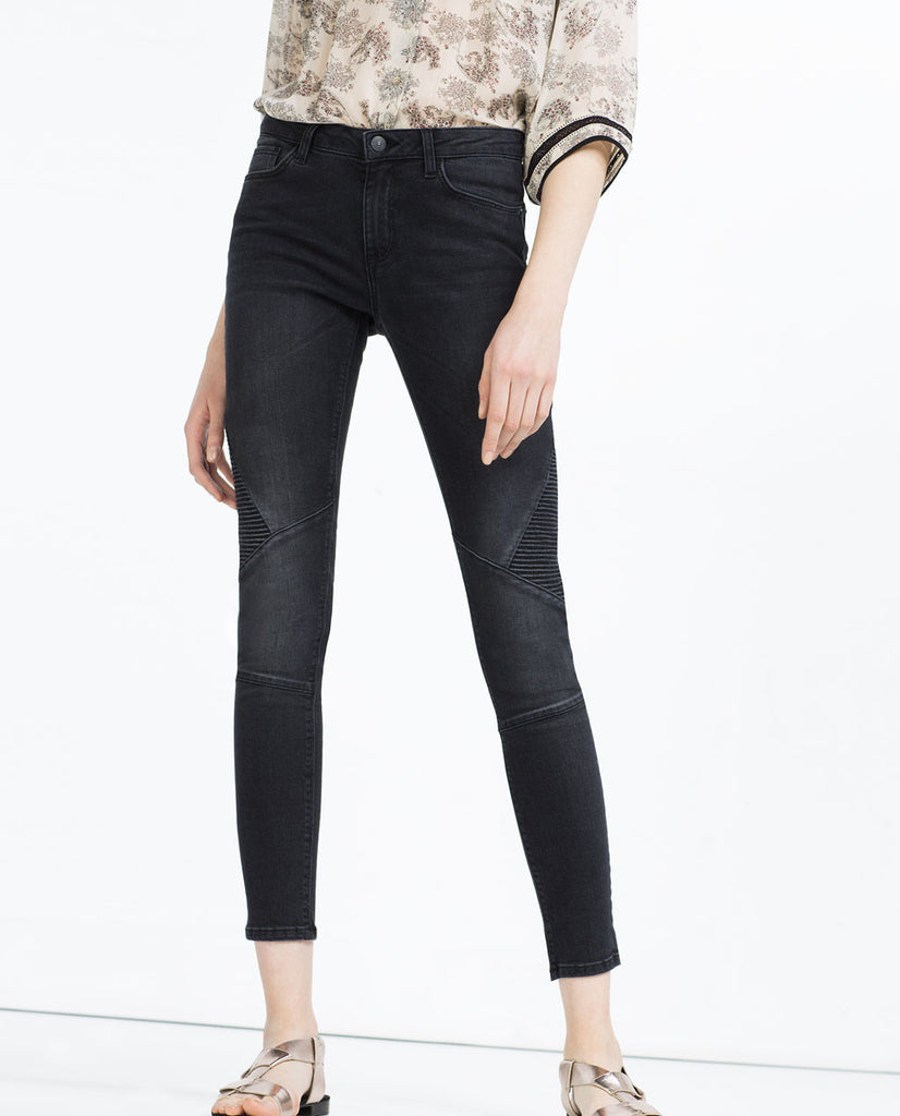 MID-RISE BIKER TROUSERS