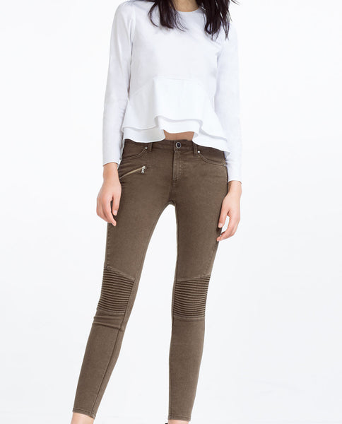 MID-RISE BIKER TROUSERS