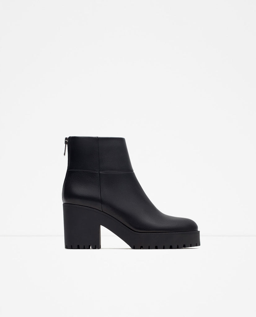 HIGH HEEL LEATHER ANKLE BOOTS WITH TRACK SOLE