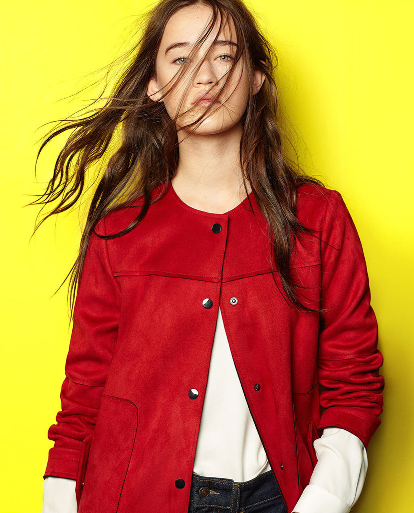 RED SUEDE EFFECT COAT