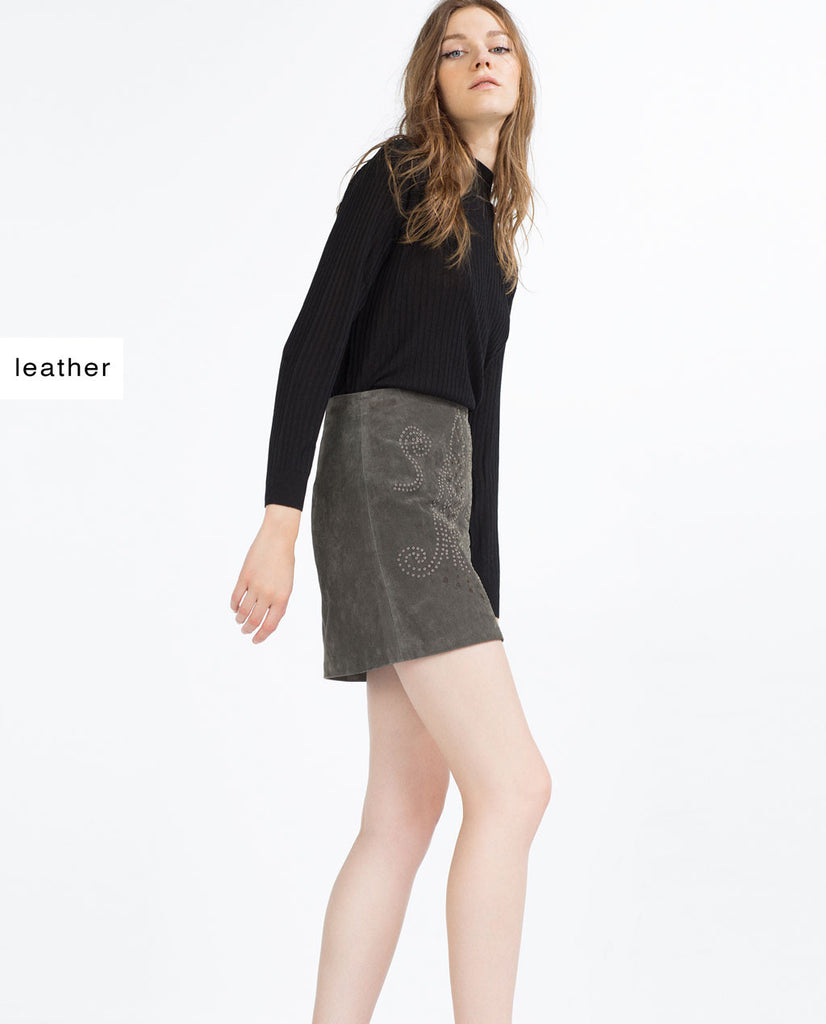 LEATHER OPENWORK SKIRT